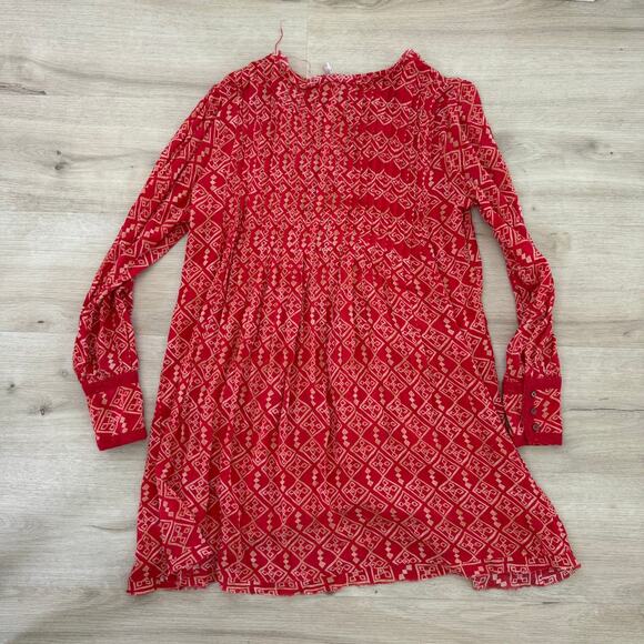 Free People Pintuck Marlow Swing Dress Tunic Red Cream Orange Size Small - Picture 4 of 5